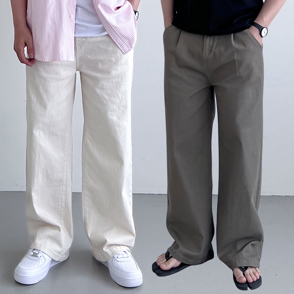 1+1 치노팬츠 세미와이드면바지 남자통바지 남자밴딩팬츠 - 상품 이미지