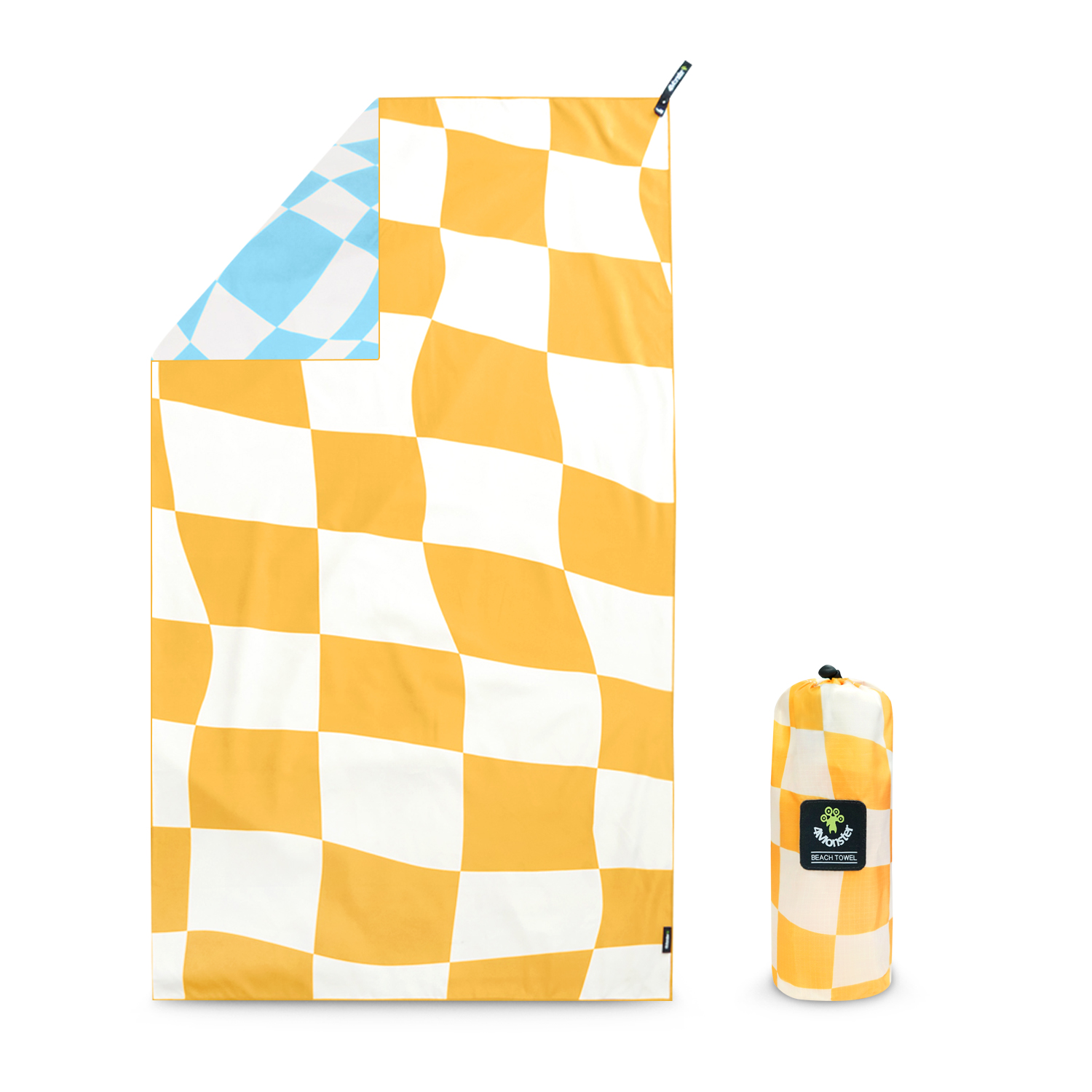4몬스터 체커보드 비치타올 극세사 대형 타월 다용도 수건 파우치 블랭킷 바나나