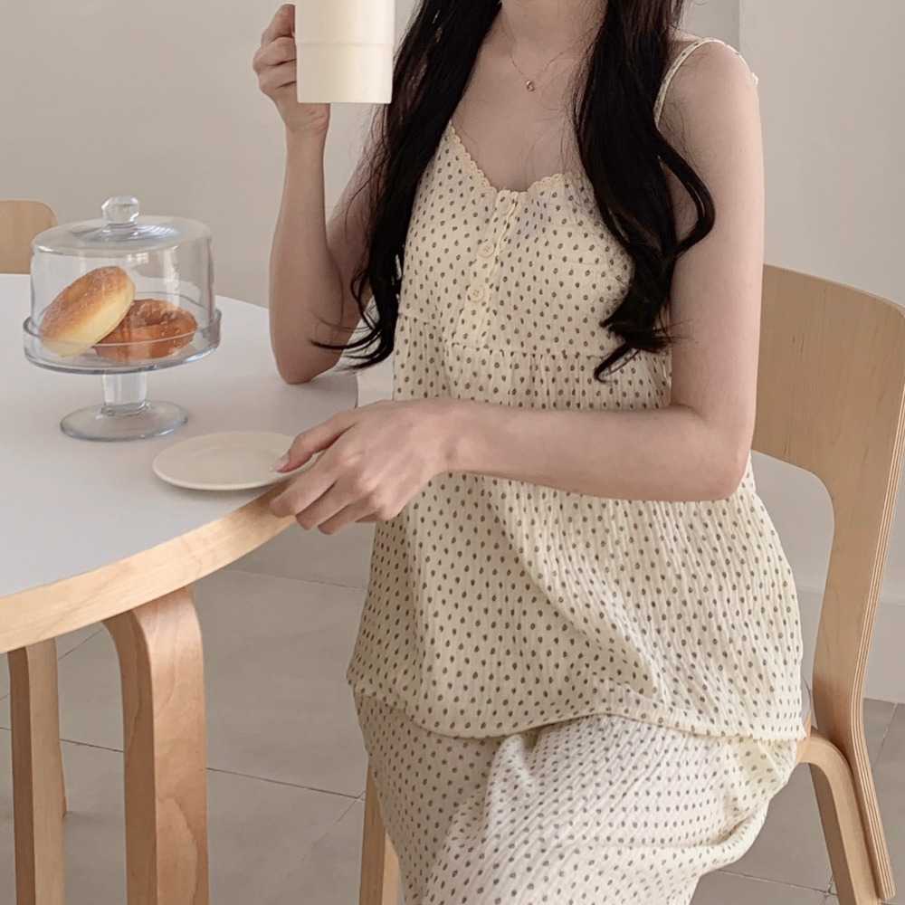 요루면잠옷 나시잠옷 여름 순면 파자마 민소매 세트 - 상품 이미지