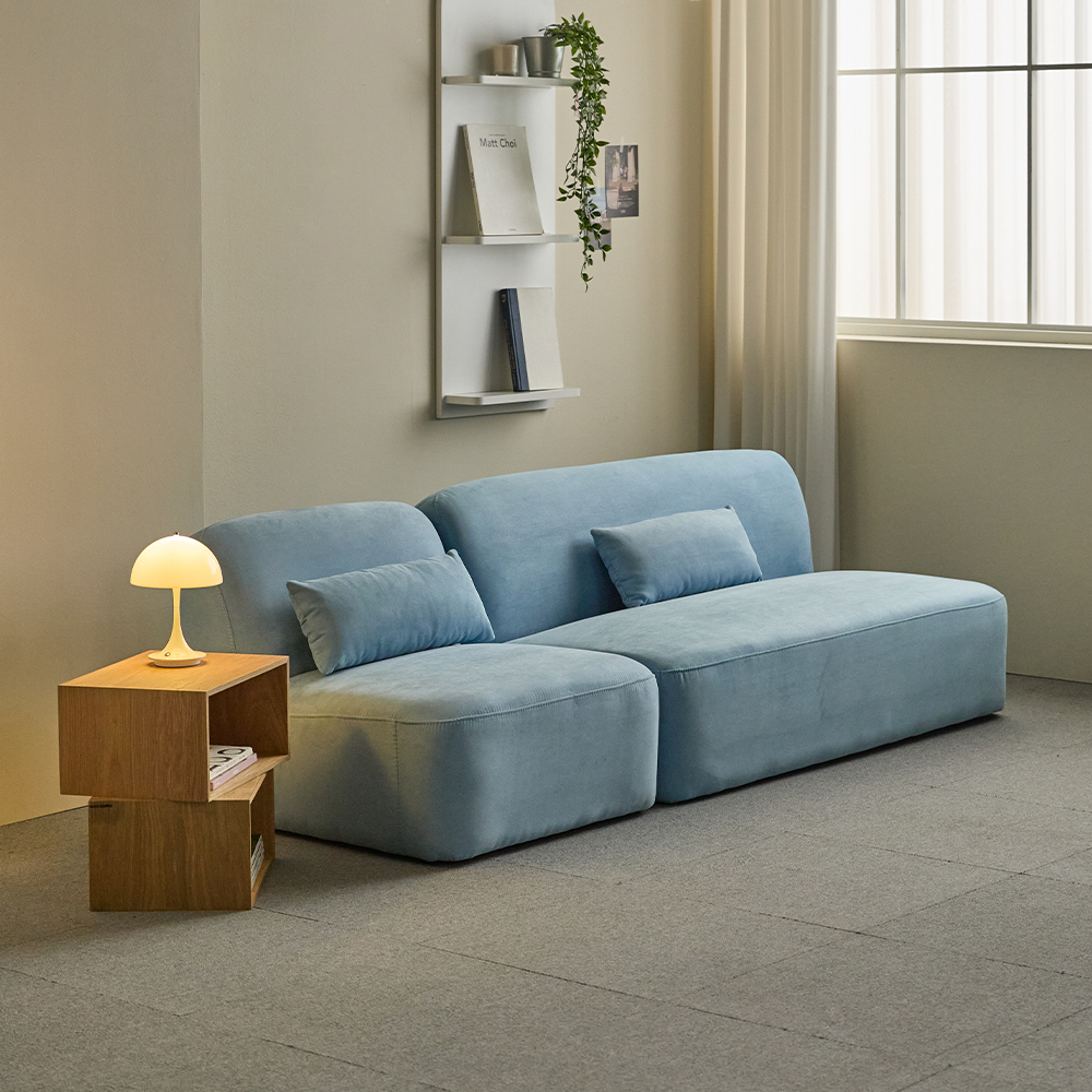 리노아 아쿠아텍스 패브릭 2인 1인 소파 스툴미포함, 스카이블루, 2인용