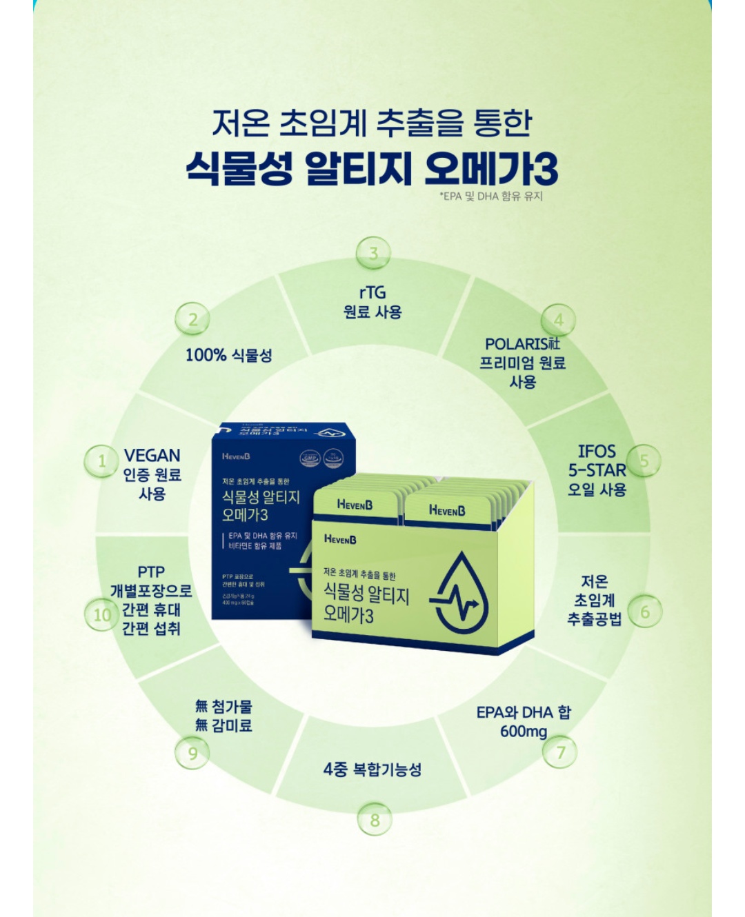 헤븐비 식물성 알티지 오메가 3 60캡슐 4+1 총 5박스 유럽 비건 식물성 100% - 상세 이미지 3