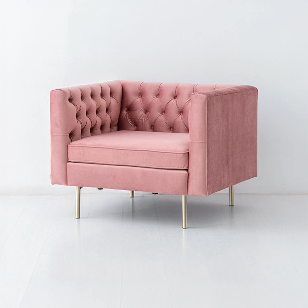 네르센 벨벳소파 1인 HN022B 스툴미포함, 핑크 6513.6896, 1인용