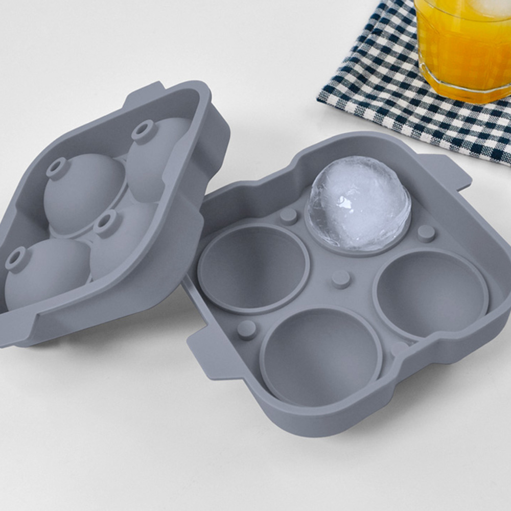 키친유 실리콘 4구 빅 아이스볼 왕얼음틀 뚜껑포함 냉장 냉동 원형 얼음트레이 (그레이)