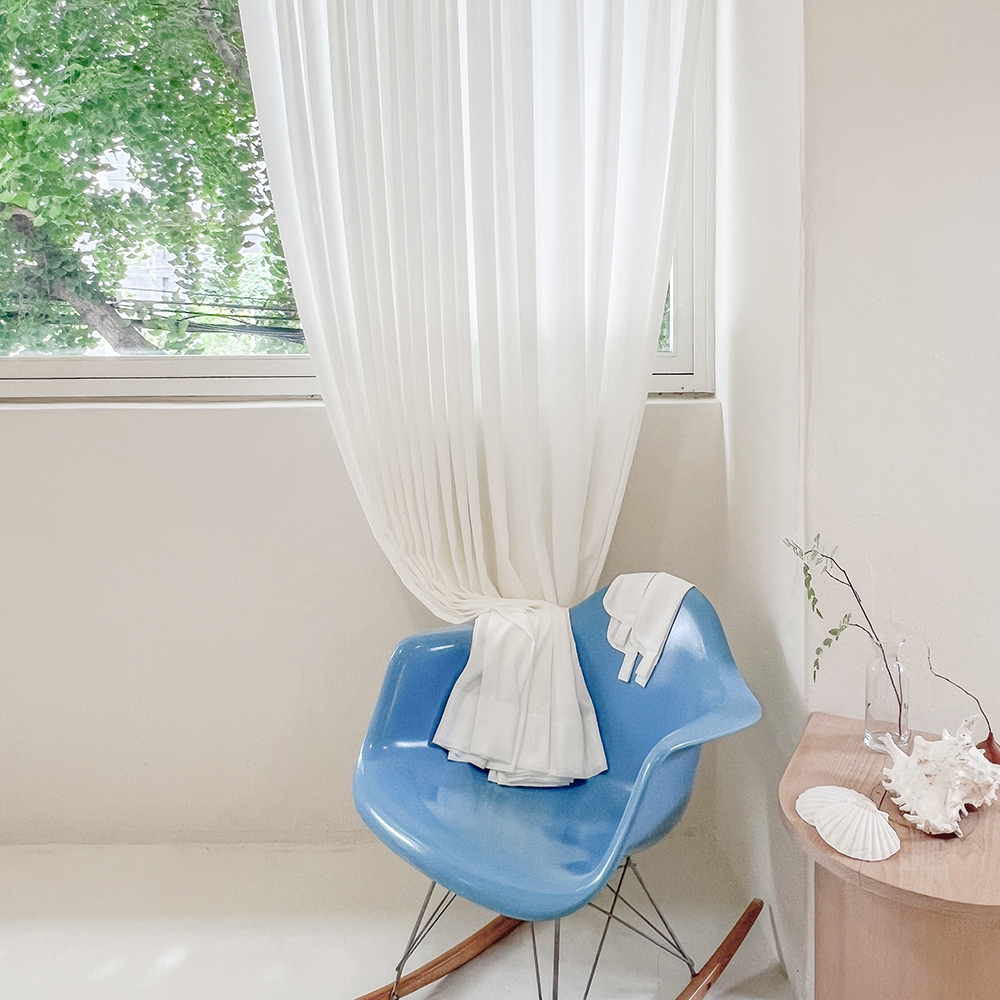 밀스 하늘하늘 감성 플리츠 차르르 화이트 쉬폰커튼 평주름140X170