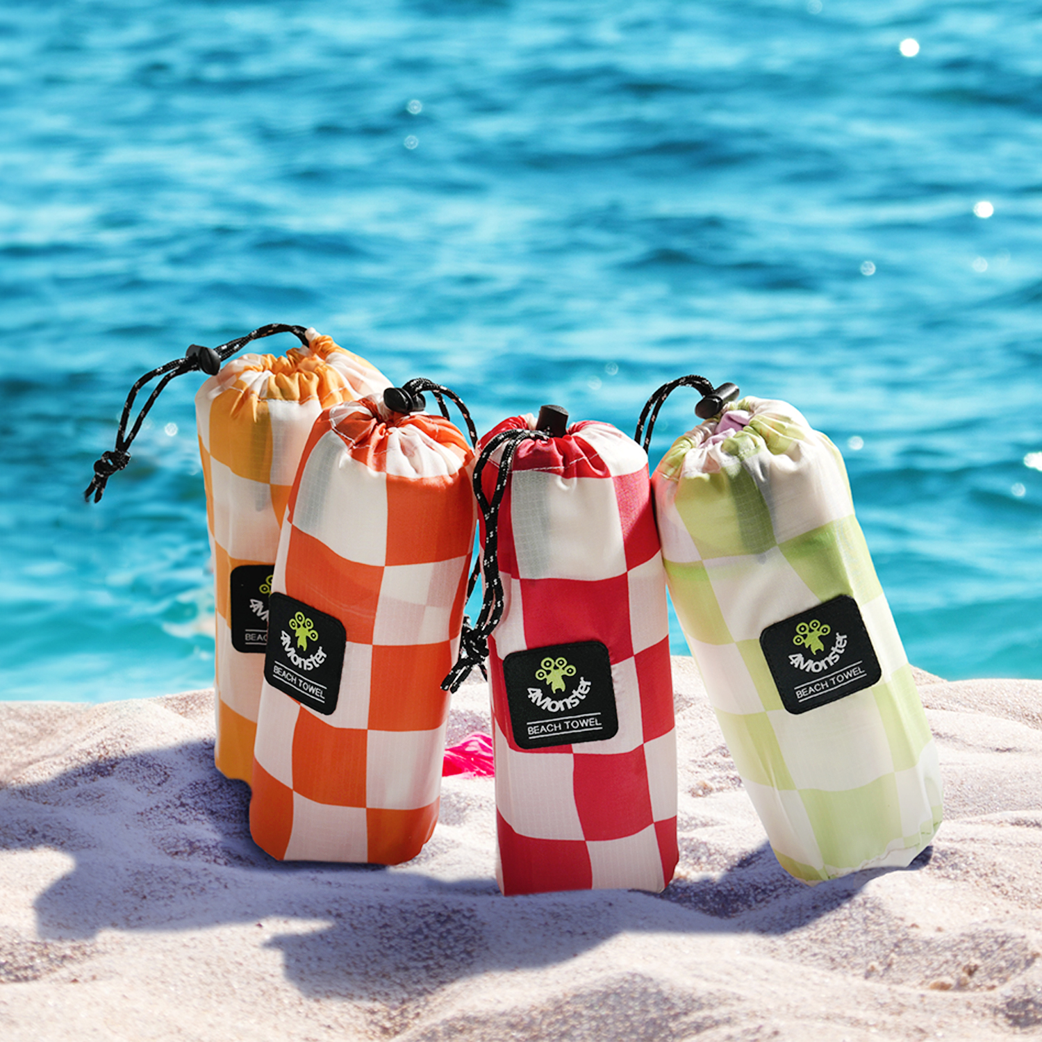 4몬스터 체커보드 비치타올 극세사 대형 타월 다용도 수건 파우치 블랭킷 바나나