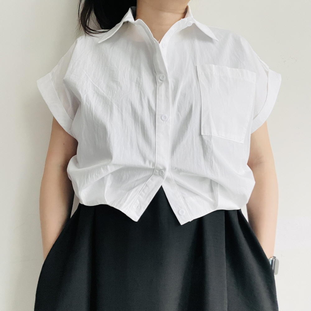 크롭남방 롤업셔츠 시원한남방 여성 여름 반팔 셔츠 - 상세 이미지 3