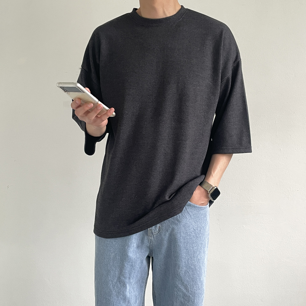 남자 오버핏 반팔 빅사이즈 칠부 7부 티셔츠 커플 반팔티 - 상세 이미지 5