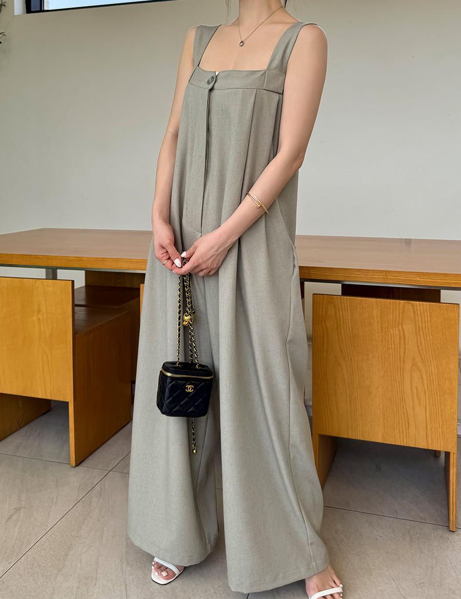 3컬러 루즈핏 나시 핀턱 와이드핏 프렌시 점프수트 - 상품 이미지