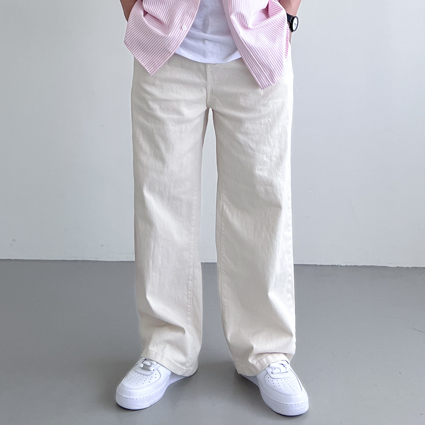 1+1 치노팬츠 세미와이드면바지 남자통바지 남자밴딩팬츠 - 상세 이미지 3