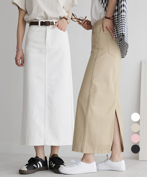 [숏,기본/~2XL] 세미H라인 뒷트임 코튼 스커트_264398 - 상품 이미지