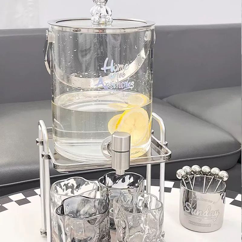 주전자 냉수 디스펜서 대용량 과일 차 술 음료 따라먹는 물 꼭지 유리통  1. 3.6L 대용량 연기색 단잔받침대 - 상세 이미지 3