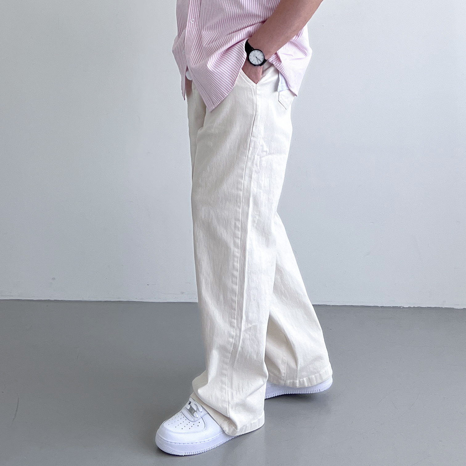 1+1 치노팬츠 세미와이드면바지 남자통바지 남자밴딩팬츠 - 상세 이미지 4