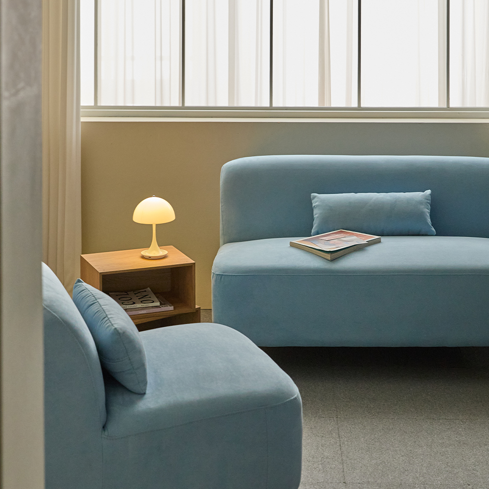 리노아 아쿠아텍스 패브릭 2인 1인 소파 스툴미포함, 스카이블루, 2인용