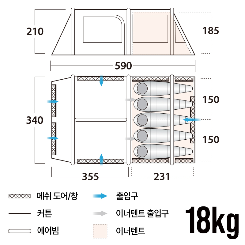 반고 에어하이브 500 에어 텐트 캠핑 터널형