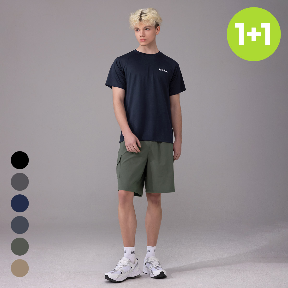 1+1 에버라스트 남자 반바지 4.5부 여름 카고 바지 - 상품 이미지