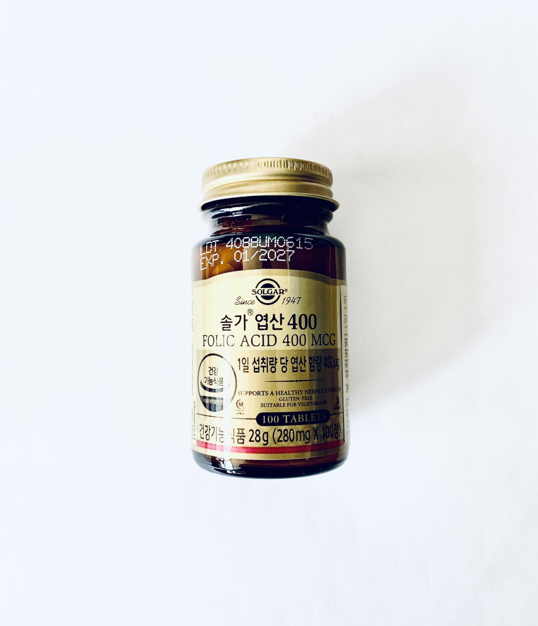 솔가 엽산 400 280mg x 100정 1개 최신제조정품 유통기한2027년.신속한 무료발송. : 셀러N