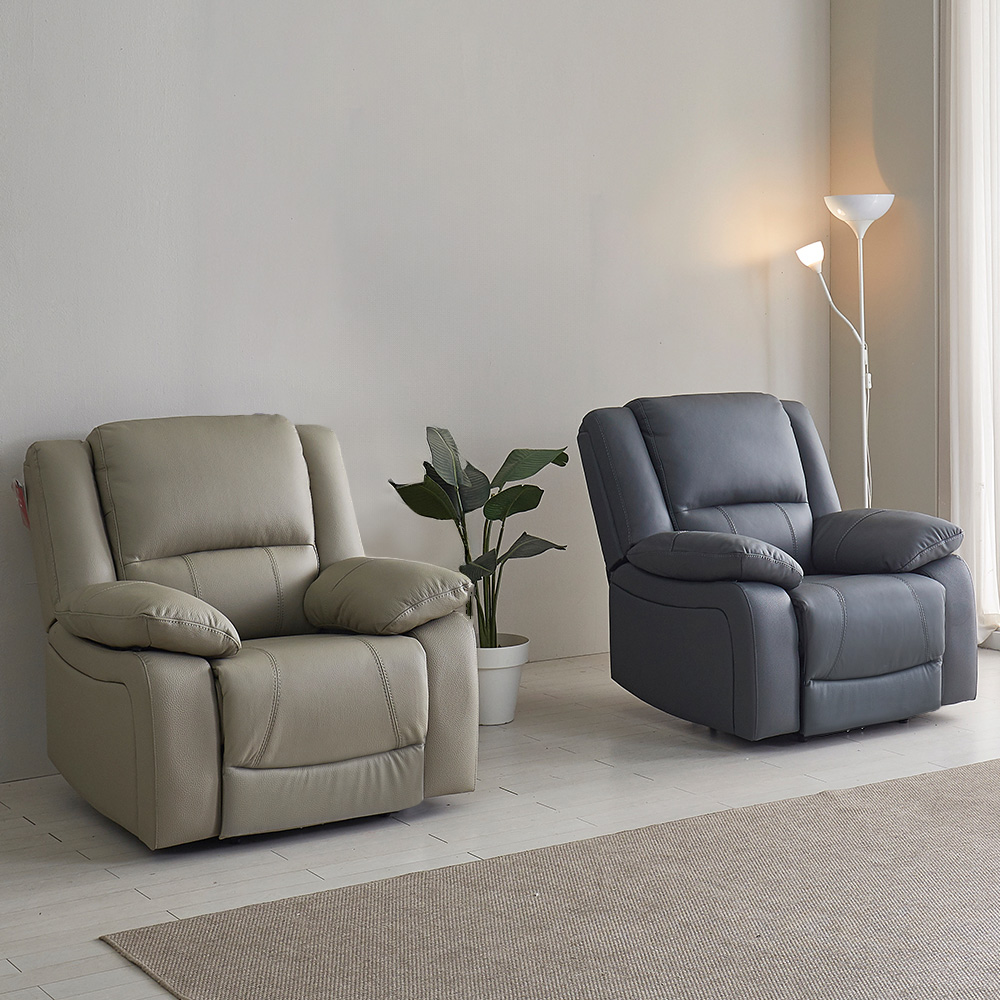 스코나 에스펀 천연 황소 통가죽 전동 리클라이너 소파 스툴미포함, 진베이지, 1인용