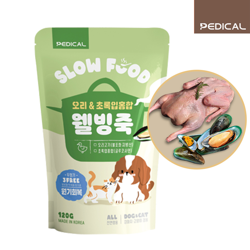 페디칼 강아지보양식 영양 웰빙죽 오리&초록잎홍합 120g