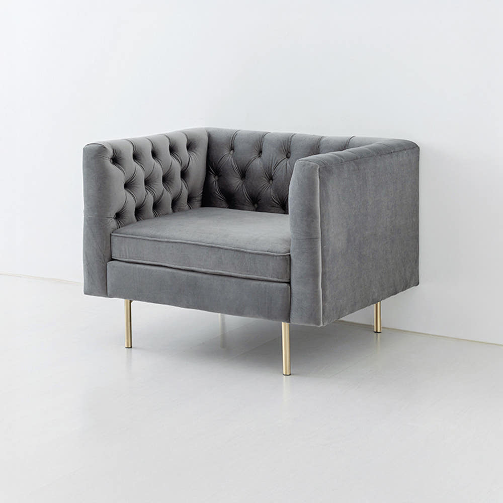 네르센 벨벳소파 1인 HN022B 스툴미포함, 그레이 1092.3318, 1인용