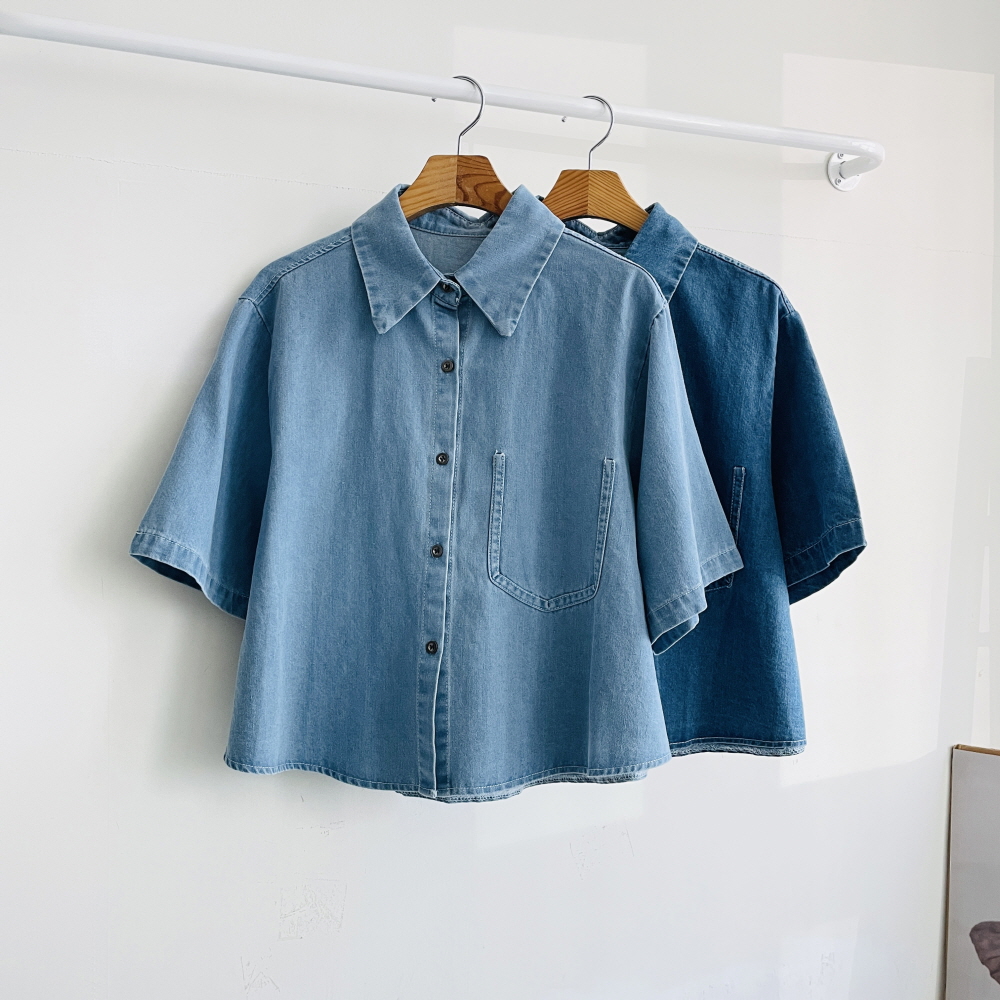 데님반팔셔츠 청남방 여름 크롭셔츠