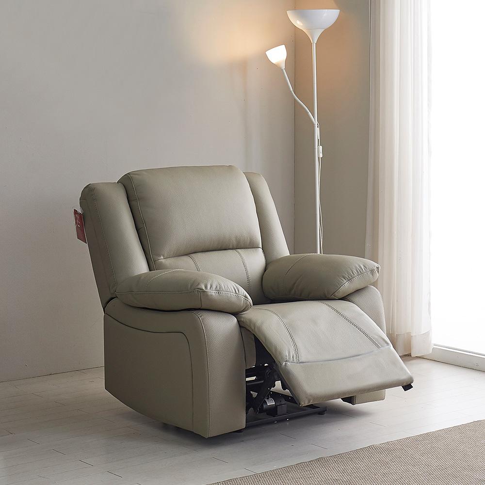 스코나 에스펀 천연 황소 통가죽 전동 리클라이너 소파 스툴미포함, 진베이지, 1인용