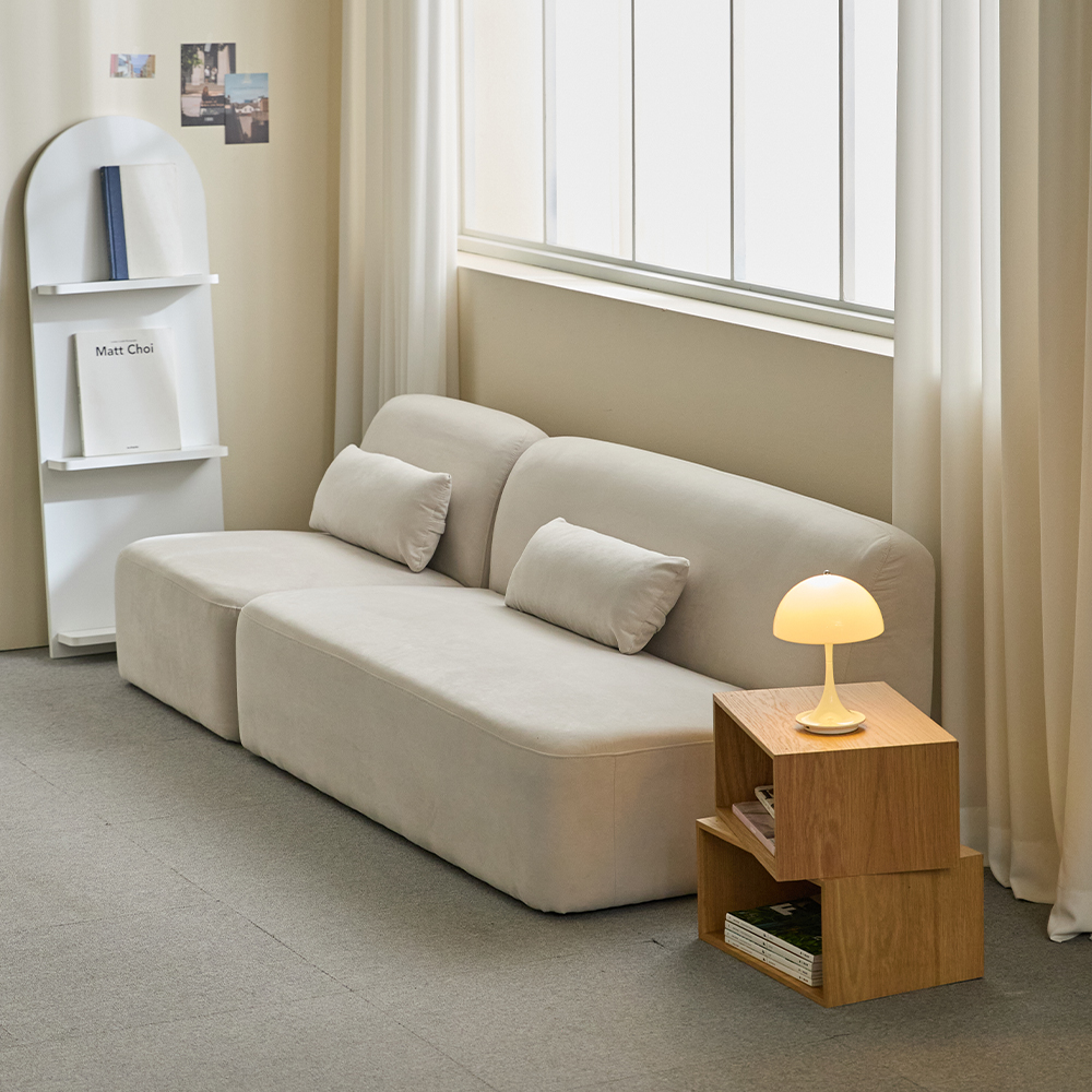 리노아 아쿠아텍스 패브릭 2인 1인 소파 스툴미포함, 아이보리, 2인용