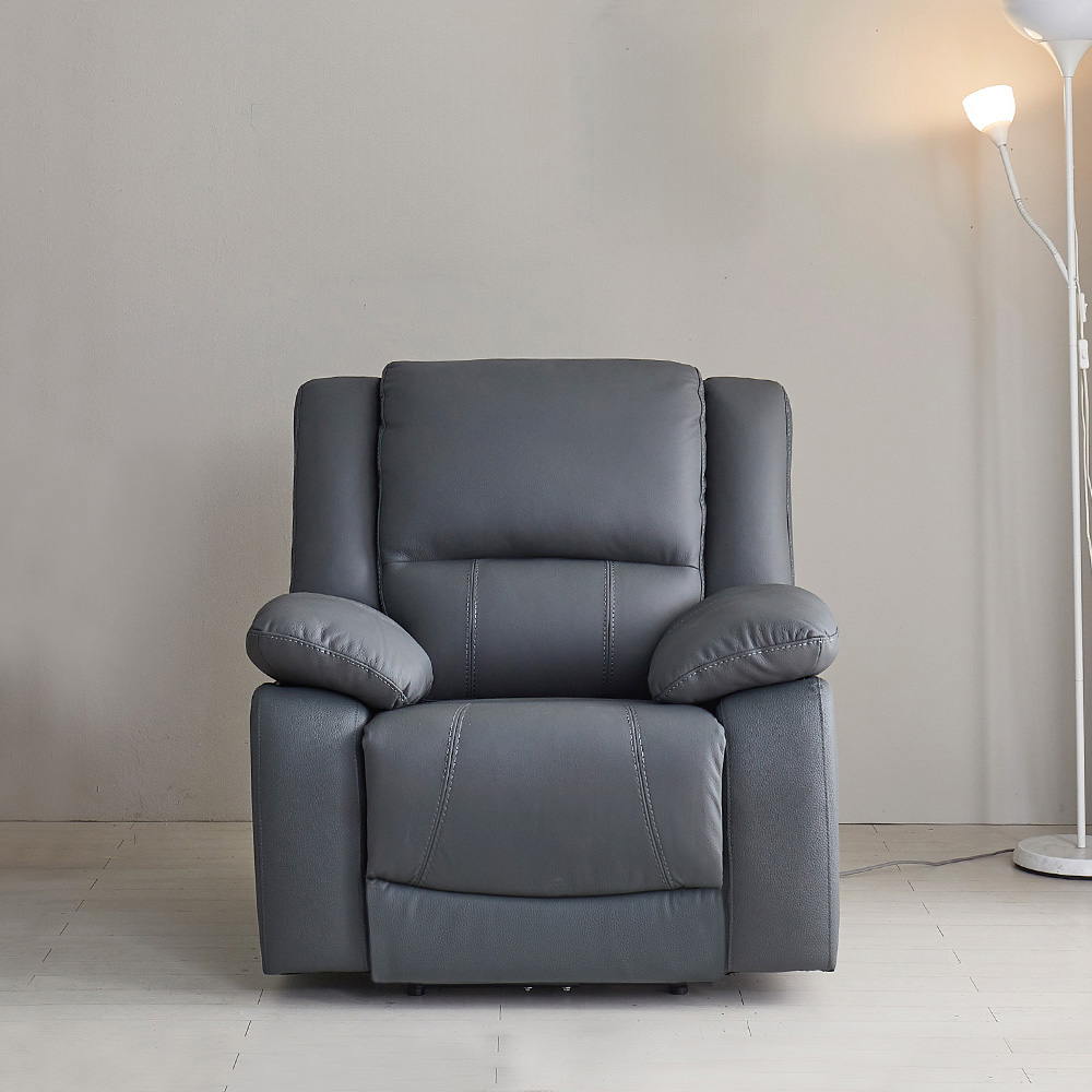 스코나 에스펀 천연 황소 통가죽 전동 리클라이너 소파 스툴미포함, 다크네이비, 1인용