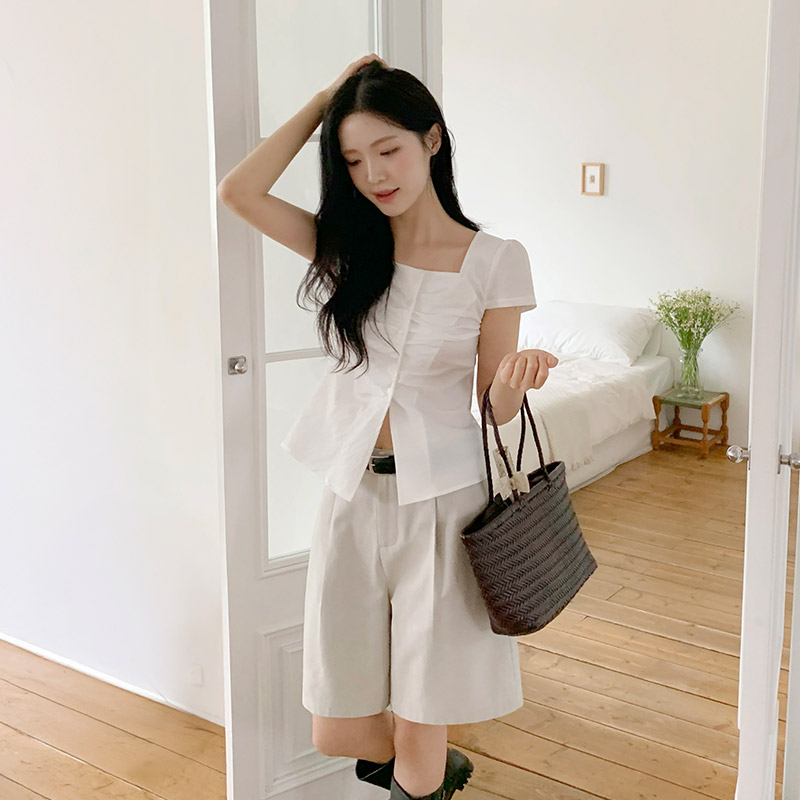 마르엔 코튼 핀턱 와이드 버뮤다 5부 팬츠 ps5236 - 상세 이미지 4