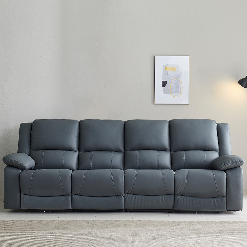 스코나 에스펀 천연 황소 통가죽 전동 리클라이너 소파 스툴미포함, 다크네이비, 4인용