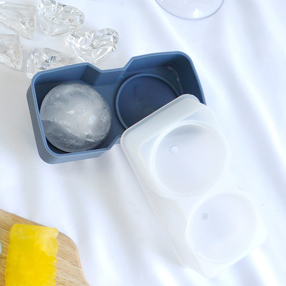 키친유 실리콘 2구 빅 아이스볼 왕얼음틀 뚜껑포함 냉장고 냉동 얼음트레이 (블루)