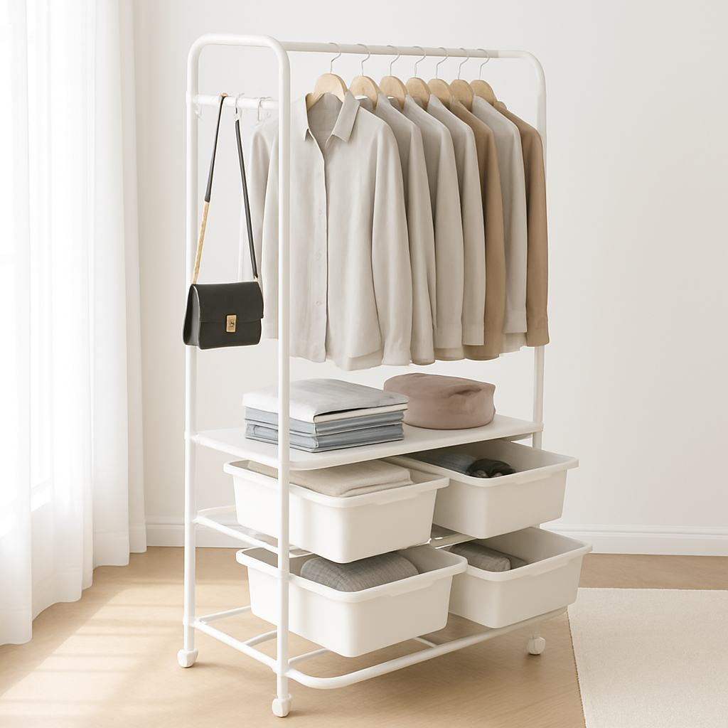 서랍 행거 이동식 시스템행거 스탠드 옷걸이 옷장 2단 수납