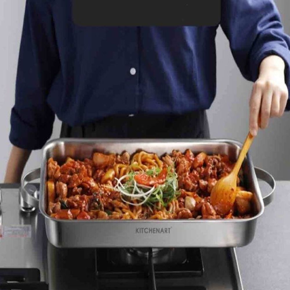 인덕션 떡볶이 팬 사각 통3중 스텐 로스트팬 주방용 닭갈비 : 꿈꾸는윌리