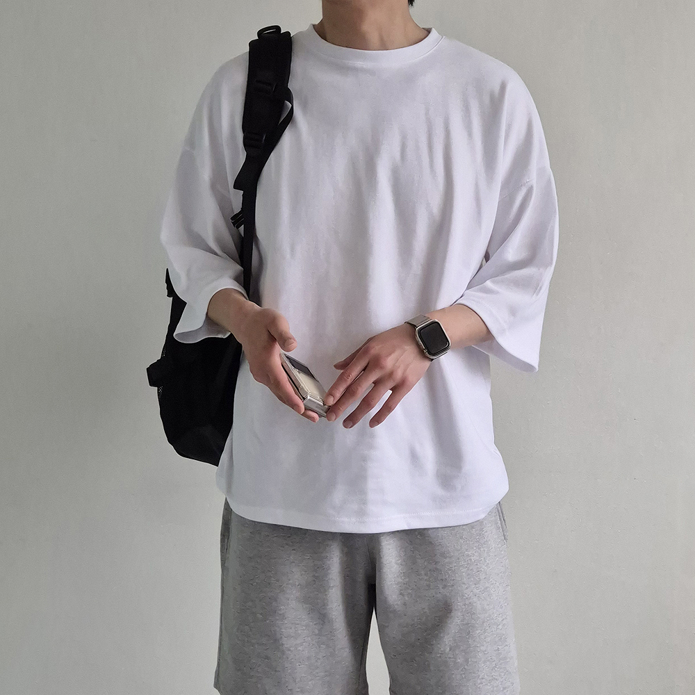 남자 7부티 빅사이즈 오버핏 칠부 티셔츠 남자 커플 반팔티