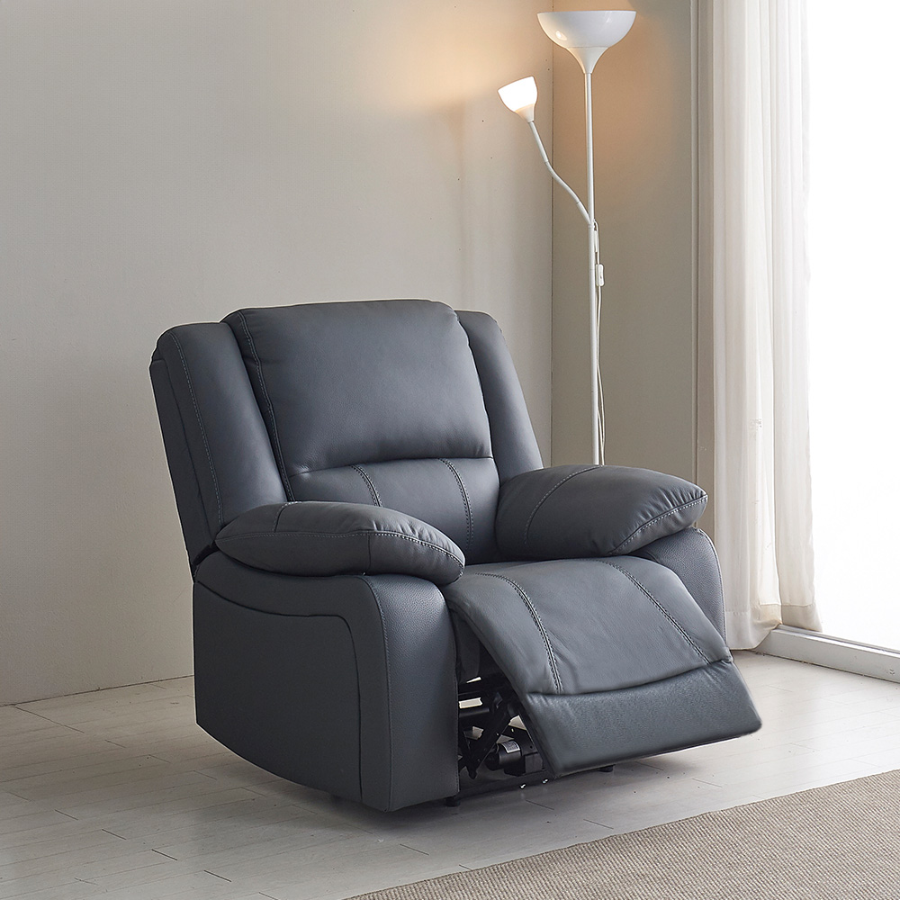 스코나 에스펀 천연 황소 통가죽 전동 리클라이너 소파 스툴미포함, 다크네이비, 1인용