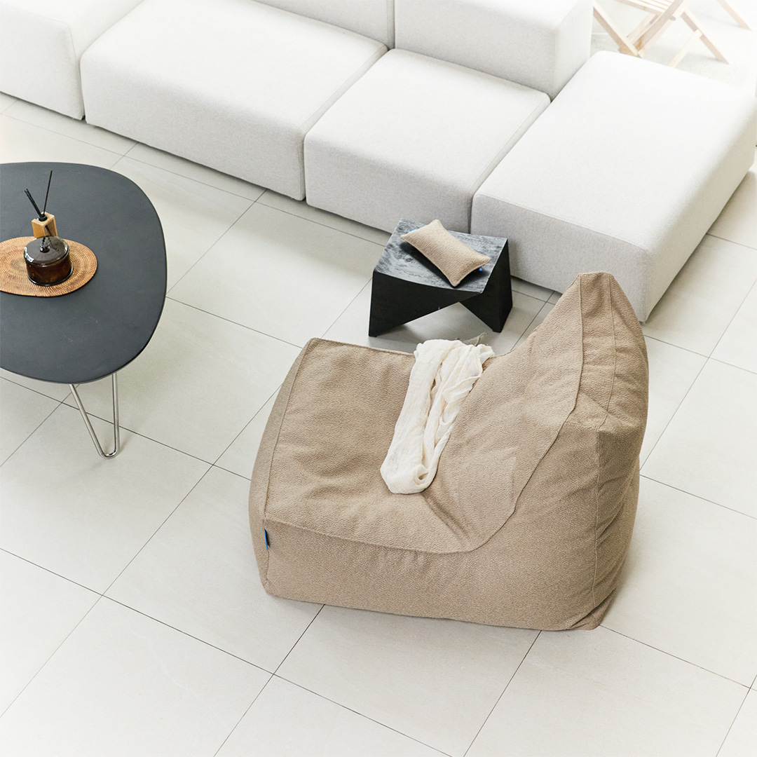 폴리몰리 607B 부클레 1인용 대형 빈백 소파 쿠션, 아이보리 (메시속커버,선택안함)