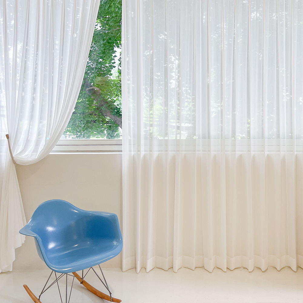 밀스 하늘하늘 감성 플리츠 차르르 화이트 쉬폰커튼 평주름140X170