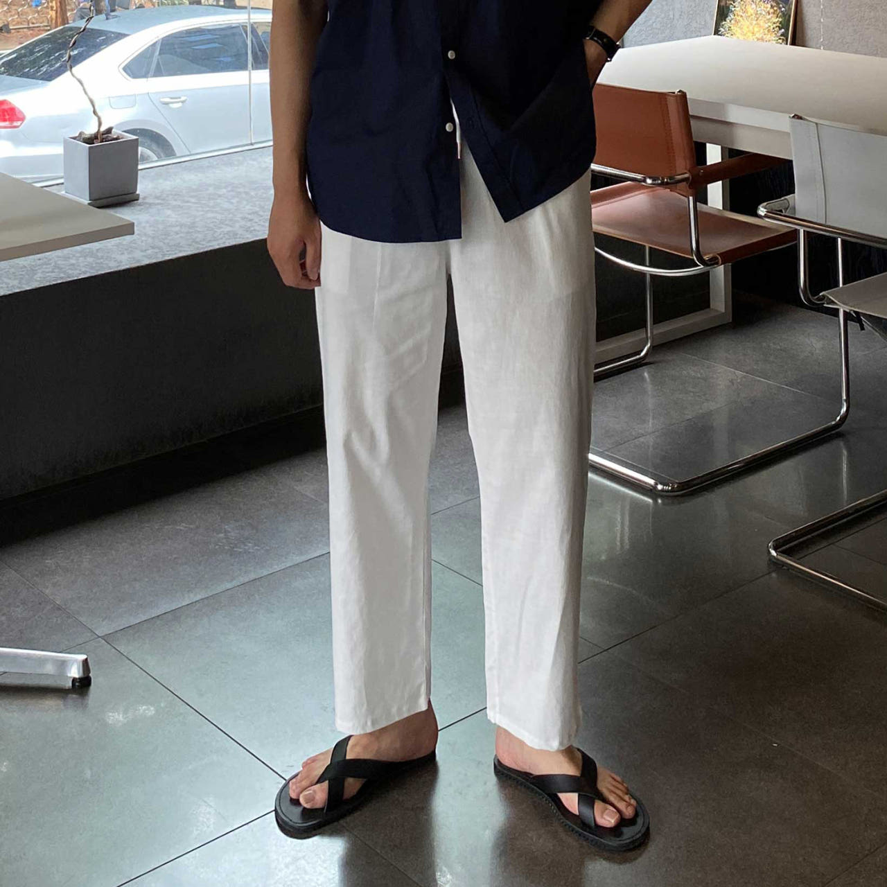 남자린넨슬랙스 남자마바지 흰바지 - 상품 이미지