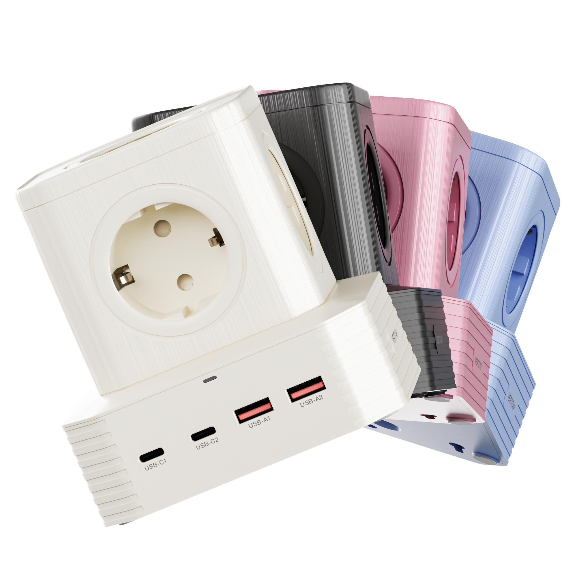 버티탭 고용량 4000W 타워 멀티탭 큐브 9구 어댑터 멀티 콘센트 캠핑 여행 디자인 2m