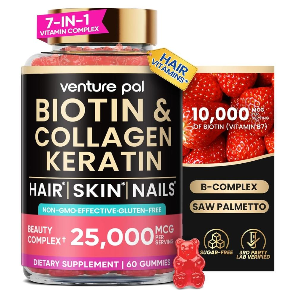 벤처팔 모발건강 케라틴 복합체 50mg +비오틴 10000mcg +해양 콜라겐+쐐기풀+쏘팔메토+대나무잎 구미젤리 60개 : 해피건강헌팅