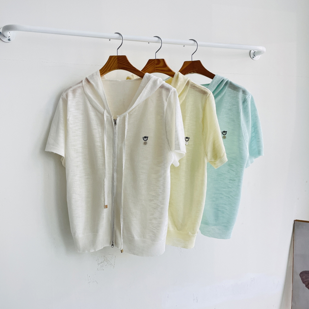 여름 후드가디건 시스루 투웨이 집업 반팔 니트가디건