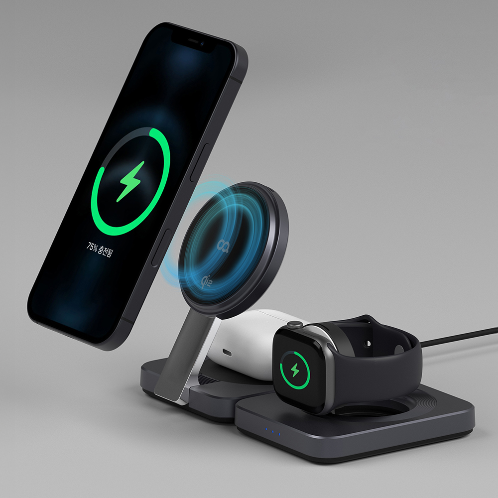 오아 폴드Qi2 맥세이프 접이식3in1 아이폰 에어팟 워치 고속무선충전기 멀티충전 거치대
