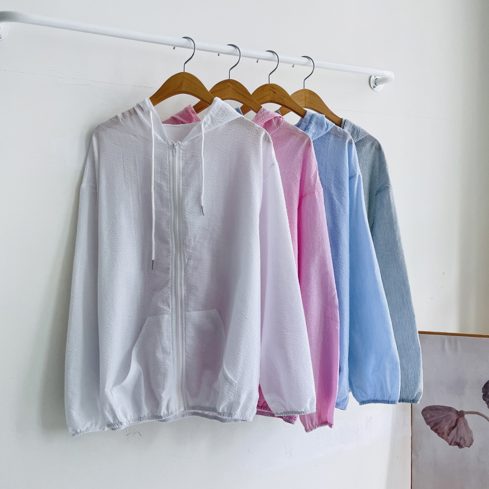 지지미 시어서커 후드집업 여성여름점퍼 야상점퍼 아우터