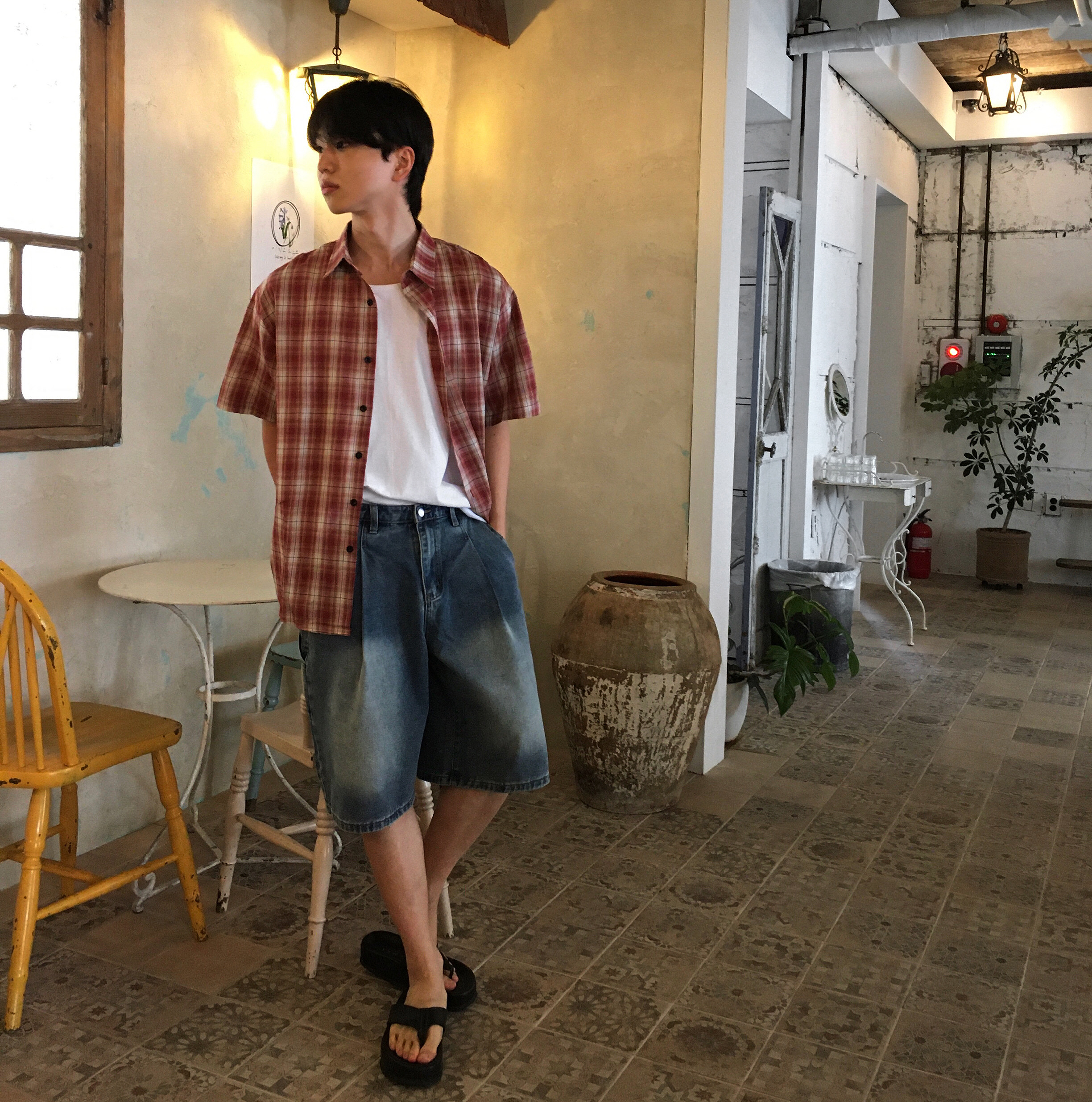 남자체크남방 오버핏셔츠 이미지 6
