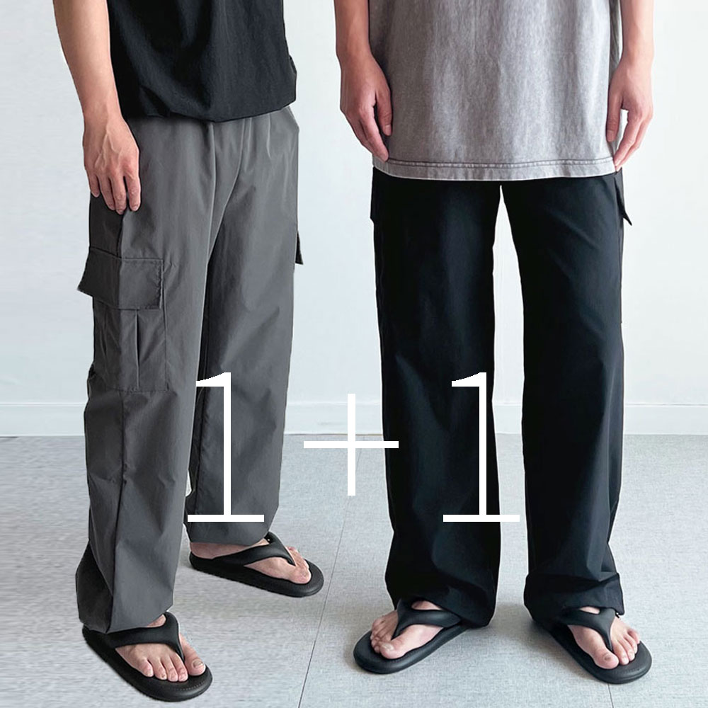 1+1 파라슈트카고팬츠 통큰바지 파라슈트팬츠 나일론카고바지 - 상품 이미지