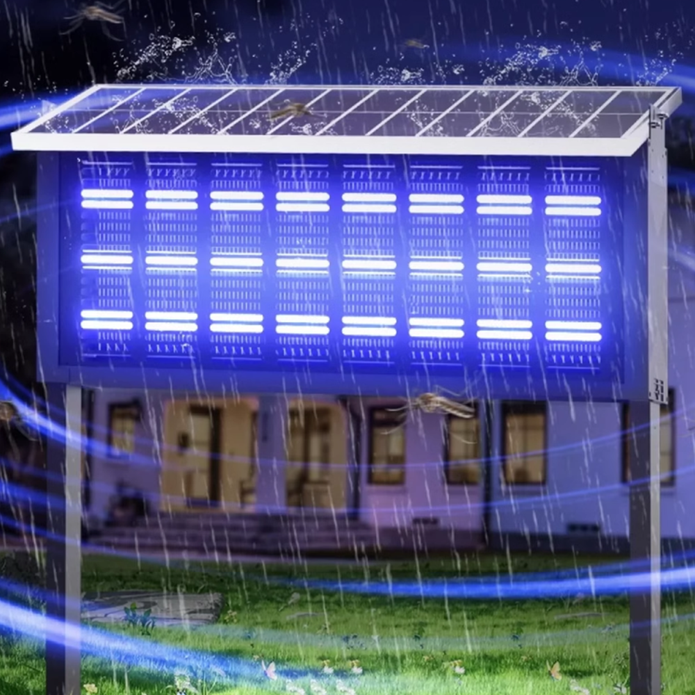 대형 태양광 모기퇴치기 강력한 충전식 방수 해충퇴치기 캠핑 야외용 포충기 트랩 정원 설치용 100W 3관 900m² 자동 모기 퇴치