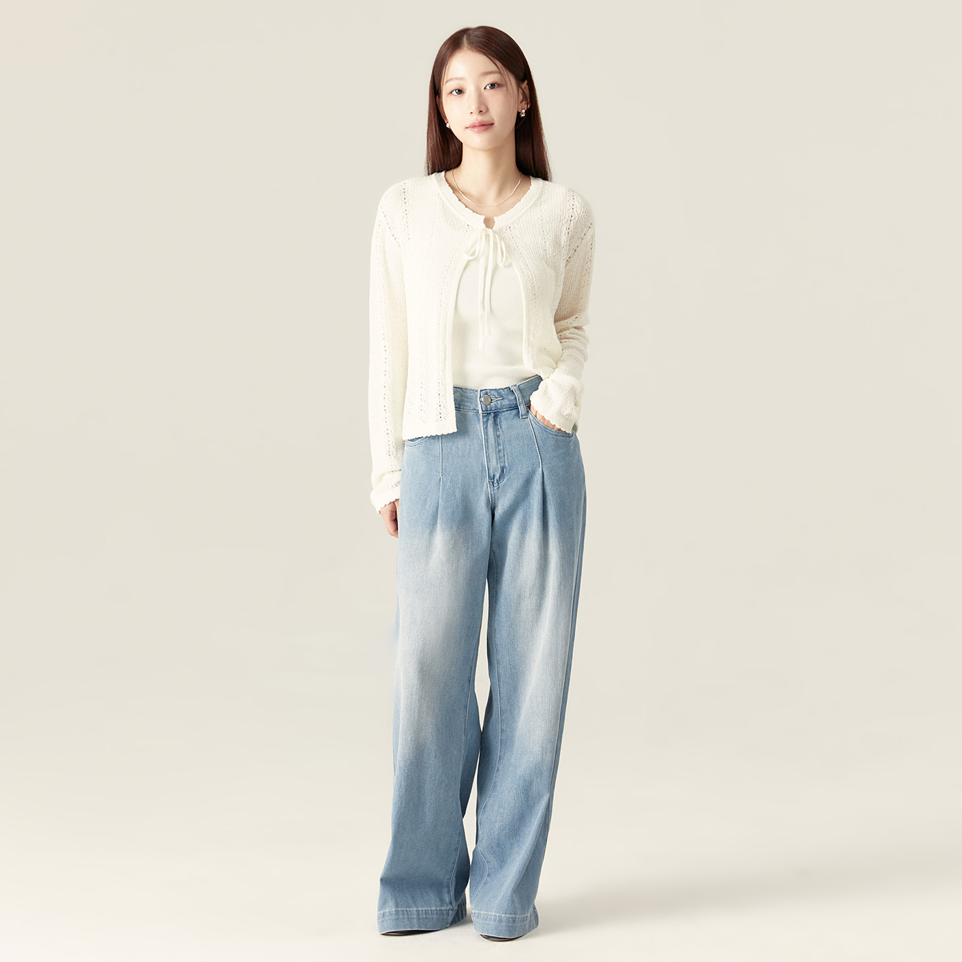 로엠 린넨 턱 와이드 데님 RMTJF25G12