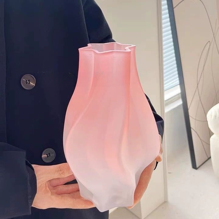 꽃병 꼬인 파스텔섹깔 우아한 유리 화병 꽃꽂이 장식품 1.꽃병 소형 핑크색 - 상세 이미지 3