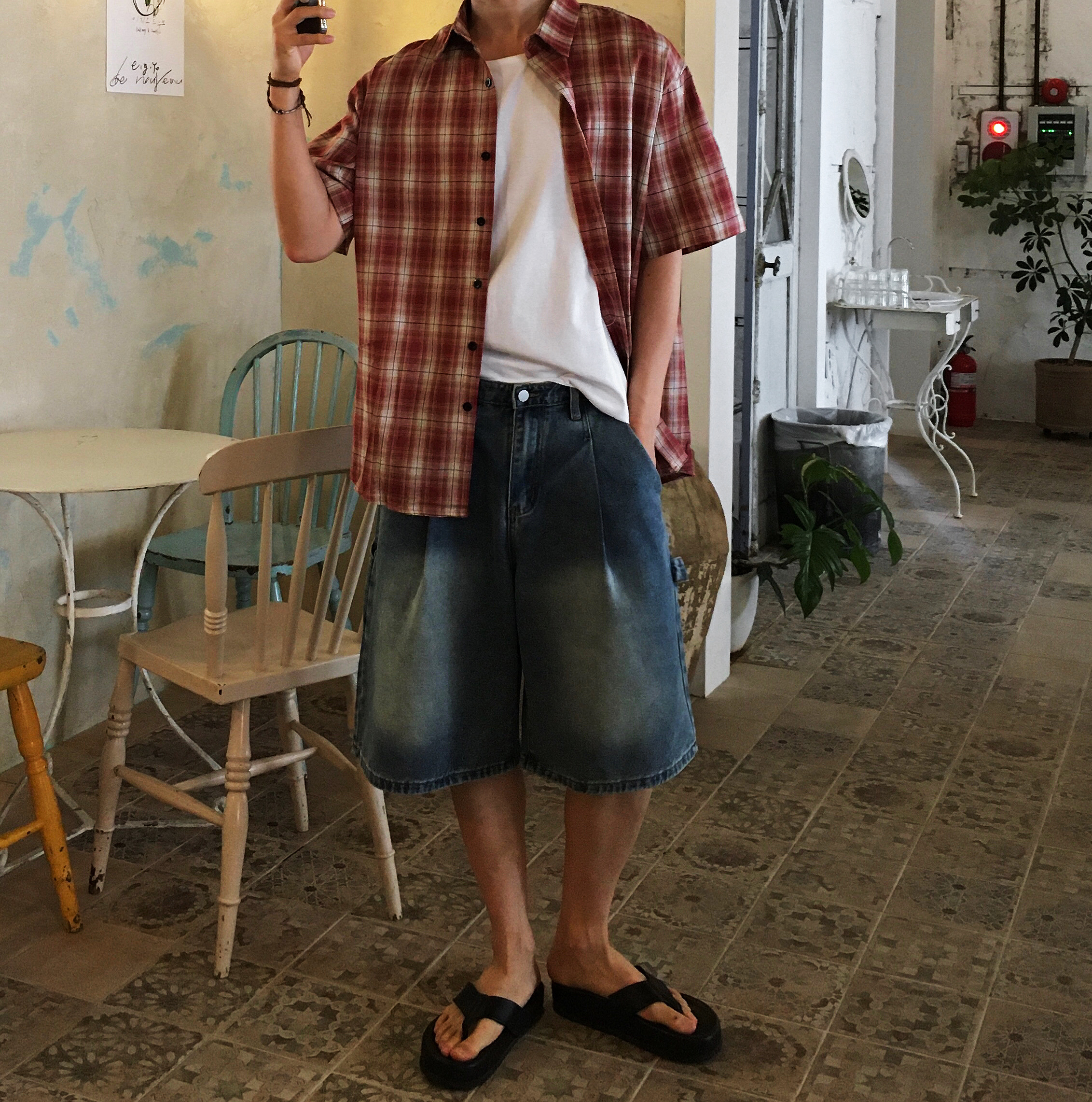 남자체크남방 오버핏셔츠 이미지 8