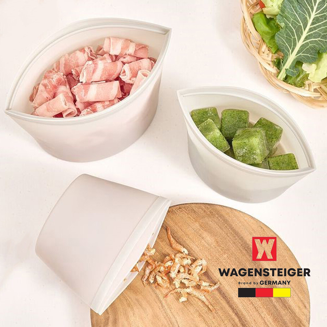 플래티넘 실리콘 지퍼백 3개세트 냉장고정리 대파보관 반투명 스탠딩 바겐슈타이거 파우치 - 메인 이미지