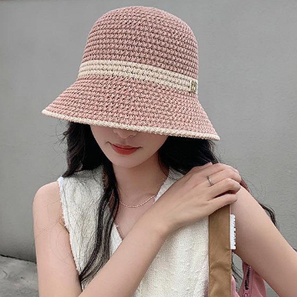 여성 썬캡 햇빛차단 여자 라탄모자 벙거지 밀집 버킷햇 - 메인 이미지